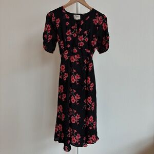 HOLDING HORSES Floral Midi Black
